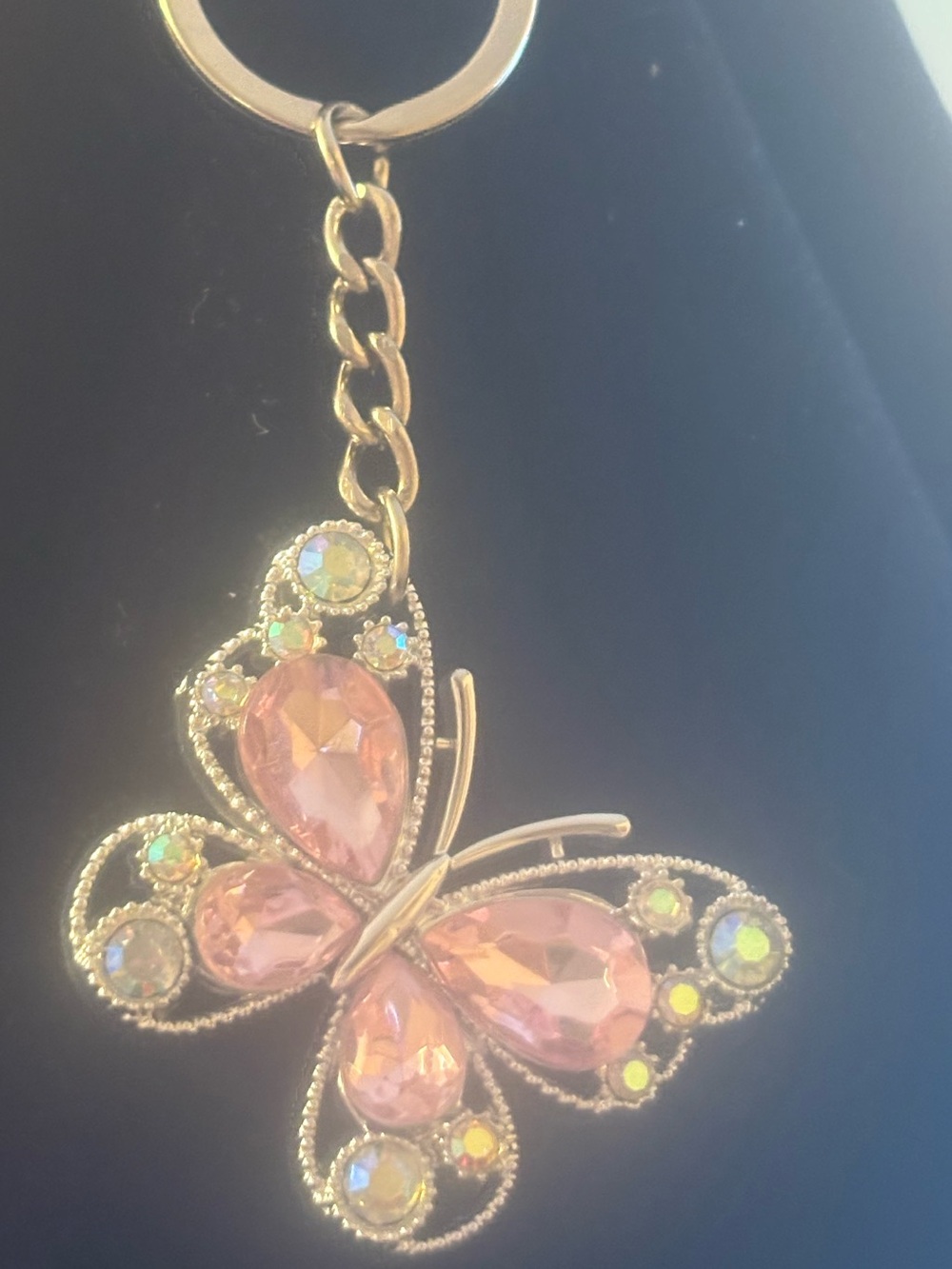 Gold-Tone Pink Crystal Butterfly Keychain Pendant/Purse Bling